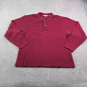 Vintage Eddie Bauer Shirt Mens XL Red Thermal Waffle Knit Grid Henley Outdoors